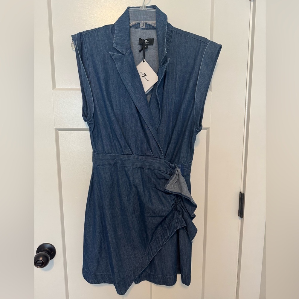 7 for all mankind denim ruffle mini dress - Picture 8 of 10
